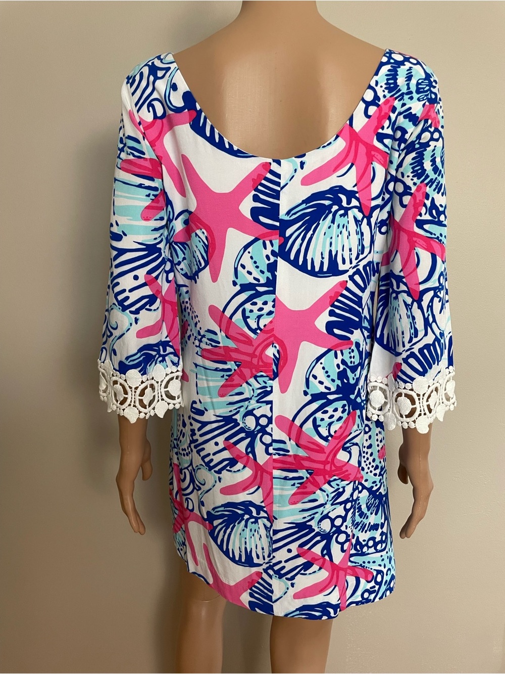 Women's LILLY PULITZER Blue & Pink HARBOUR She She Shells STARFISH Tunic DRESS S - Picture 4 of 6